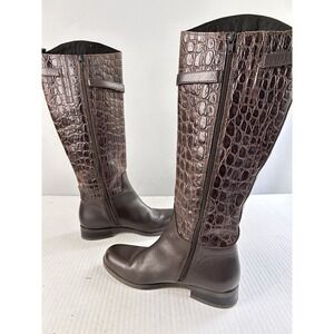 CLARKS Hopedale Brown Leather Crocodile‎ Embossed Riding Knee Boots ($330) ~ 7.5